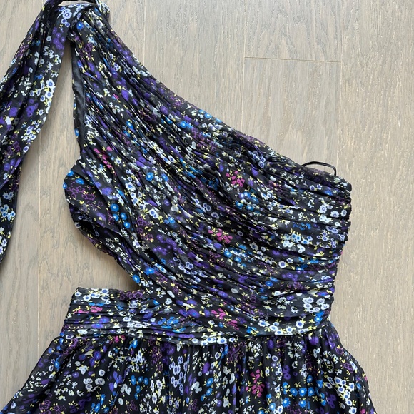 Ieena for Mac Duggal One Shoulder Floral Gown Maxi Dress Purple Chiffon Size 4 - Picture 6 of 13